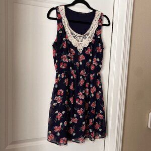 Atmosphere Navy Floral Lace Collar Dress - size 12